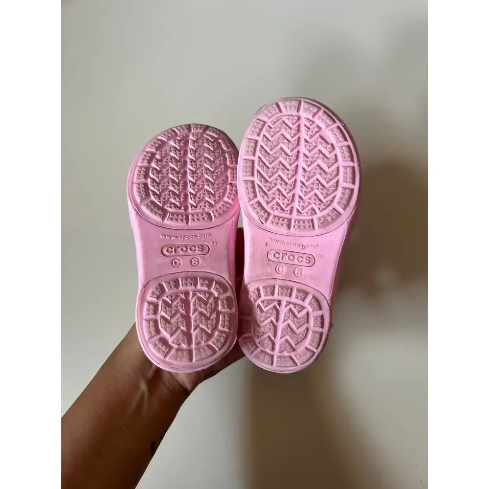 Crocs Kids Pink Flower Sandals C8 Toddler Jelly Beach Water Shoes